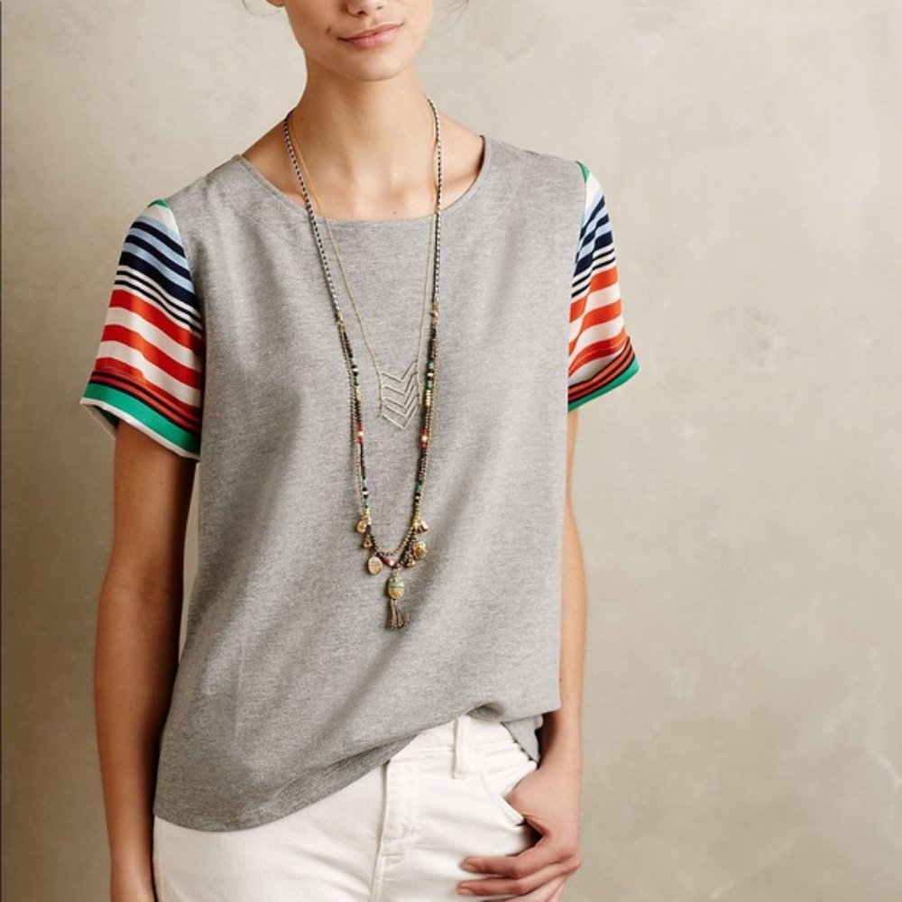 Preppy Anthropologie Porridge Mixed Striped Tee S